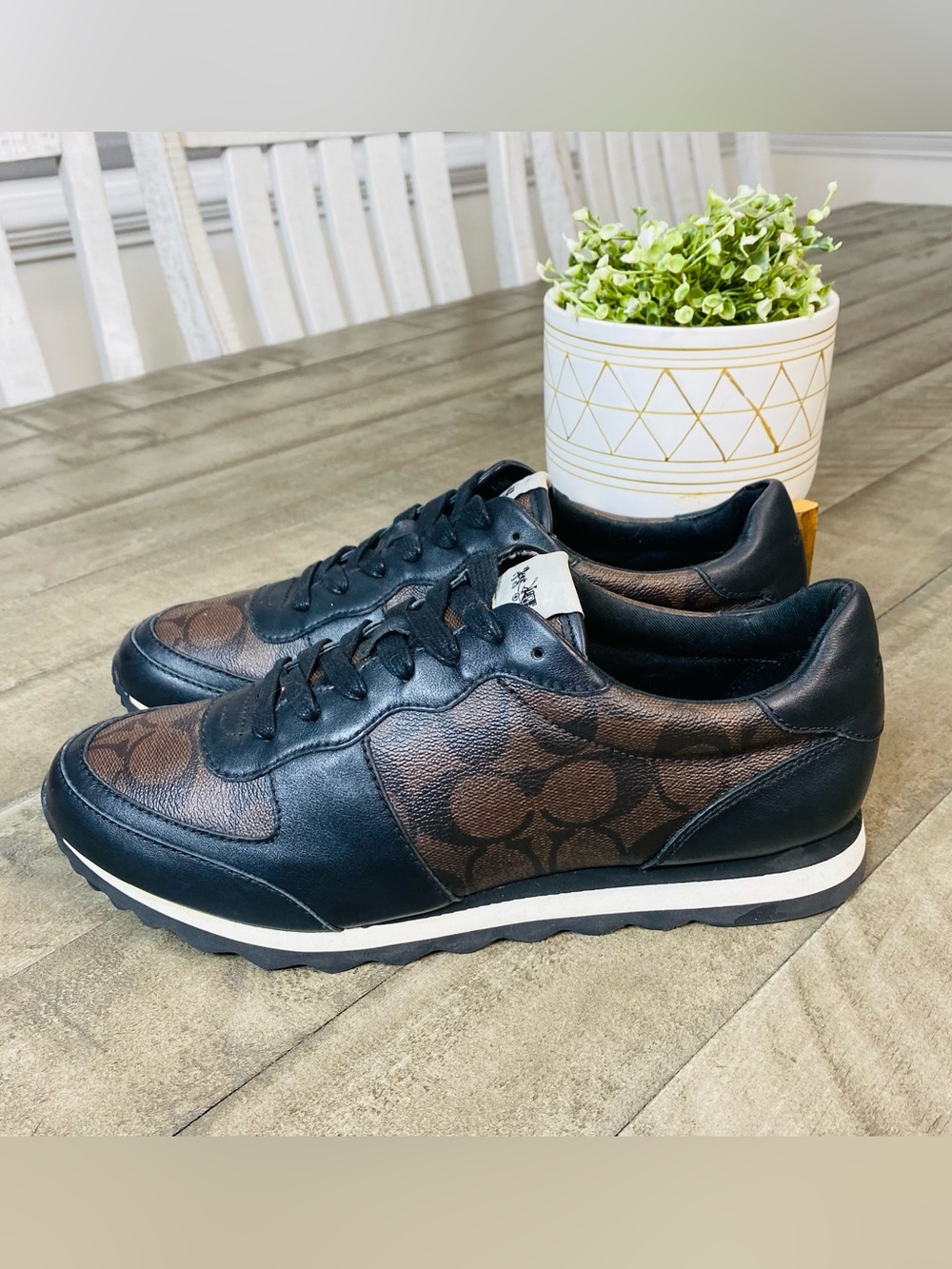 Coach C125 Rebecca Runner Sneakers Women's Size 9B Brown Black Leather Low Top